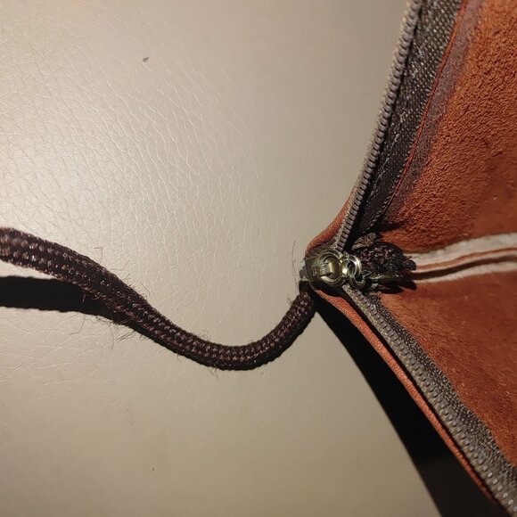 Small Brown Leather Crossbody Bag Vintage Zipper Closure Strap Measures 6 Inches - Picture 8 of 9